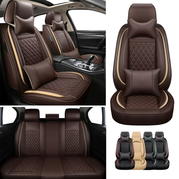 3D Car Seat Covers For 2000-2024 Ford Edge Focus Full Set w/ 4 Pillows PU Leather Luxury For Ford Fusion Escape EcoSport Mondeo