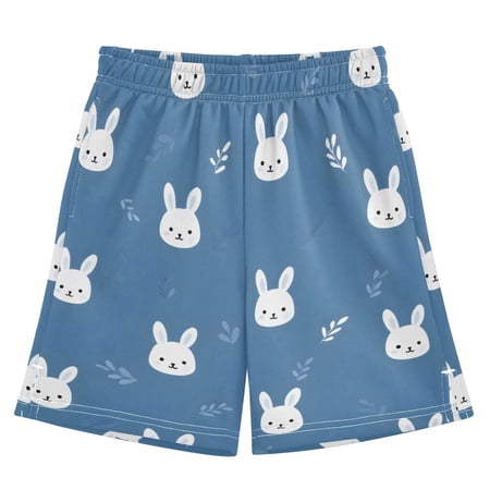 Rabbit Blue Background Pattern Athletic Shorts Breathable with Comfort Fit Drawstring Casual Sweatshorts X-Small