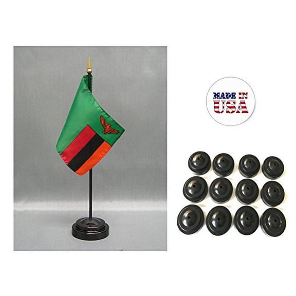 Box of 12 Zambia 4"x6" Miniature Desk & Table Flags Includes 12 Flag Stands & 12 Zambian Small Mini Stick Flags