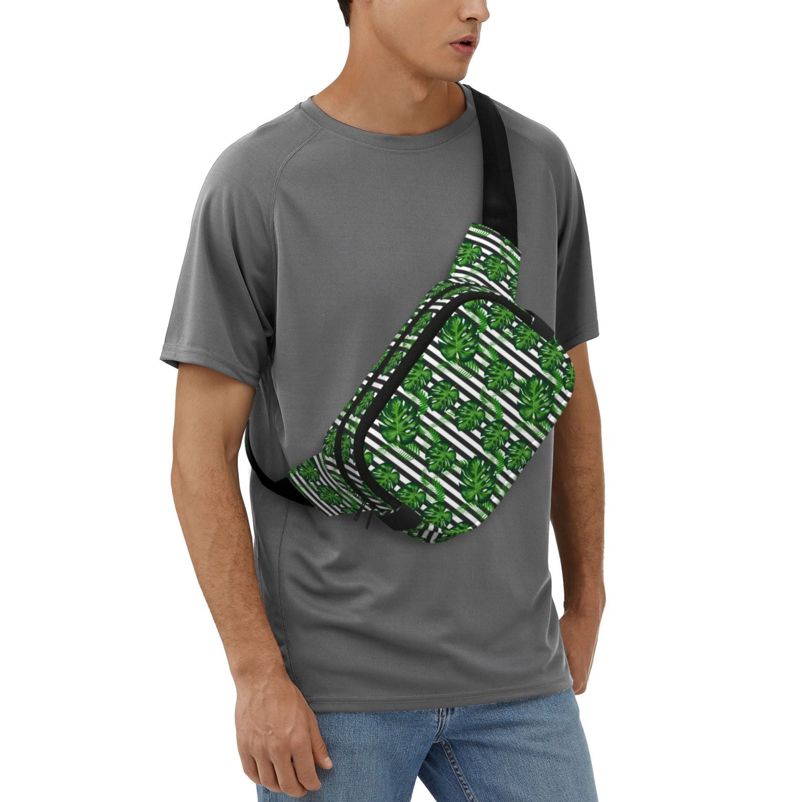 Picia Palm Greenery Print Square Double-Layer Waist Bag Mini Adjustable Waist Belt Bag Exercise Running Travel Hiking