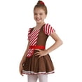 thumbnail image 2 of TiaoBug Kids Girls Gingerbread Halloween Party Cosplay Costumes Puff Sleeve Stripe Christmas Tutu Dress A Coffee 16, 2 of 7