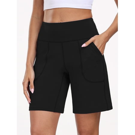 NELEUS Womens Workout Shorts Wide Leg Athletic Yoga Shorts High Waisted Short with Pockets,Black,US Size L