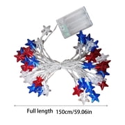July 4th Red Blue and White Star Lights, 50LED 16FT Patriotic String Lights with Stars Battery Operated, Waterproof Outdoor Independence Day Memorial Day Holiday Party Decor