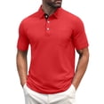 thumbnail image 3 of Mens Fashion Polo Shirts Cotton Classic Short Sleeve Thermal Button Shirt with Pocket Red M, 3 of 5