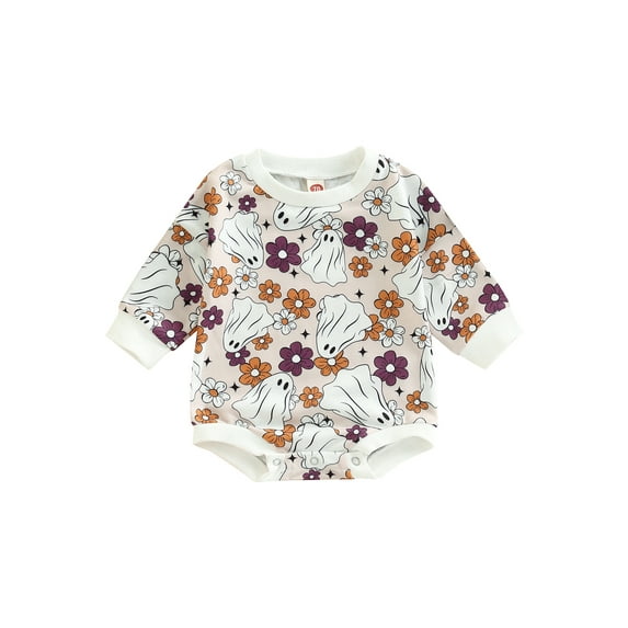 TSEXIEFOOFU Newborn Baby Halloween Romper Long Sleeve Round Neck Cartoon Print One-Piece Bodysuit