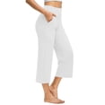 thumbnail image 4 of Capri Pants for Women Wide Leg High Waist Yoga Sweatpants with Pockets Causal Loose Pull On Lounge Pants White 2XL, 4 of 6