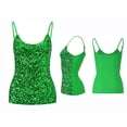 thumbnail image 4 of Green Womens Summer Shirts, Sleeveless White Tank Top Woman, Women's Sequin Tops Glitter Camisole Vest Adjustable Straps Daily Halter Tank Blouse Tshirts for Night Club Party Performance, 4 of 4