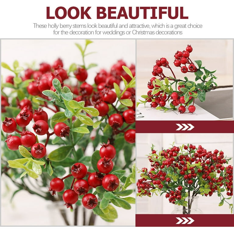 2pcs Christmas Berry Stems Artificial Holly Berries Branches