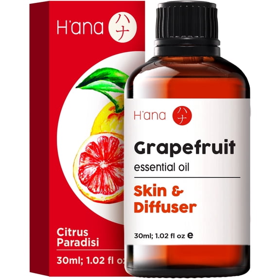 H'ana Grapefruit Essential Oil - 1.02 fl oz - for Hair, Skin, Diffuser, Aromatherapy, DIY Candle & Soap Making