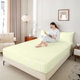 thumbnail image 3 of Castle Fairy Soft Abstract Vertical Strip Queen Sheets 4 Pieces,Watercolor Linear Band Queen Sheet Sets,White Pale Yellow,1 Flat Sheet, 1 Fitted Sheet and 2 Pillowcases, 3 of 7