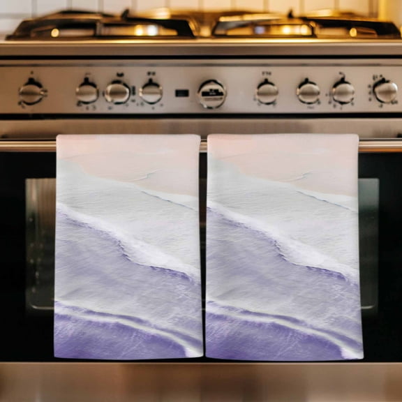 Purple Coastal Wave Kitchen Towels Set of 3, Summer Modern Ocean Beach Absorbent Dish Towels for Kitchen, Microfiber Hand Towel, Quick Drying Tea Towel for Cleaning Decorative Dishcloths