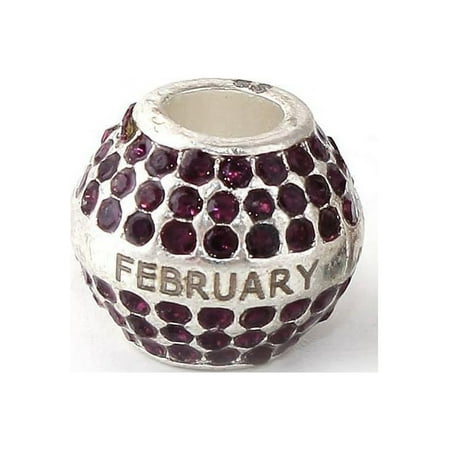Sexy Sparkles Rhinestones February Birthday Birthstone With Month Engraved on Charms for Snake Chain Charm Bracelet, Zink Metal Alloy