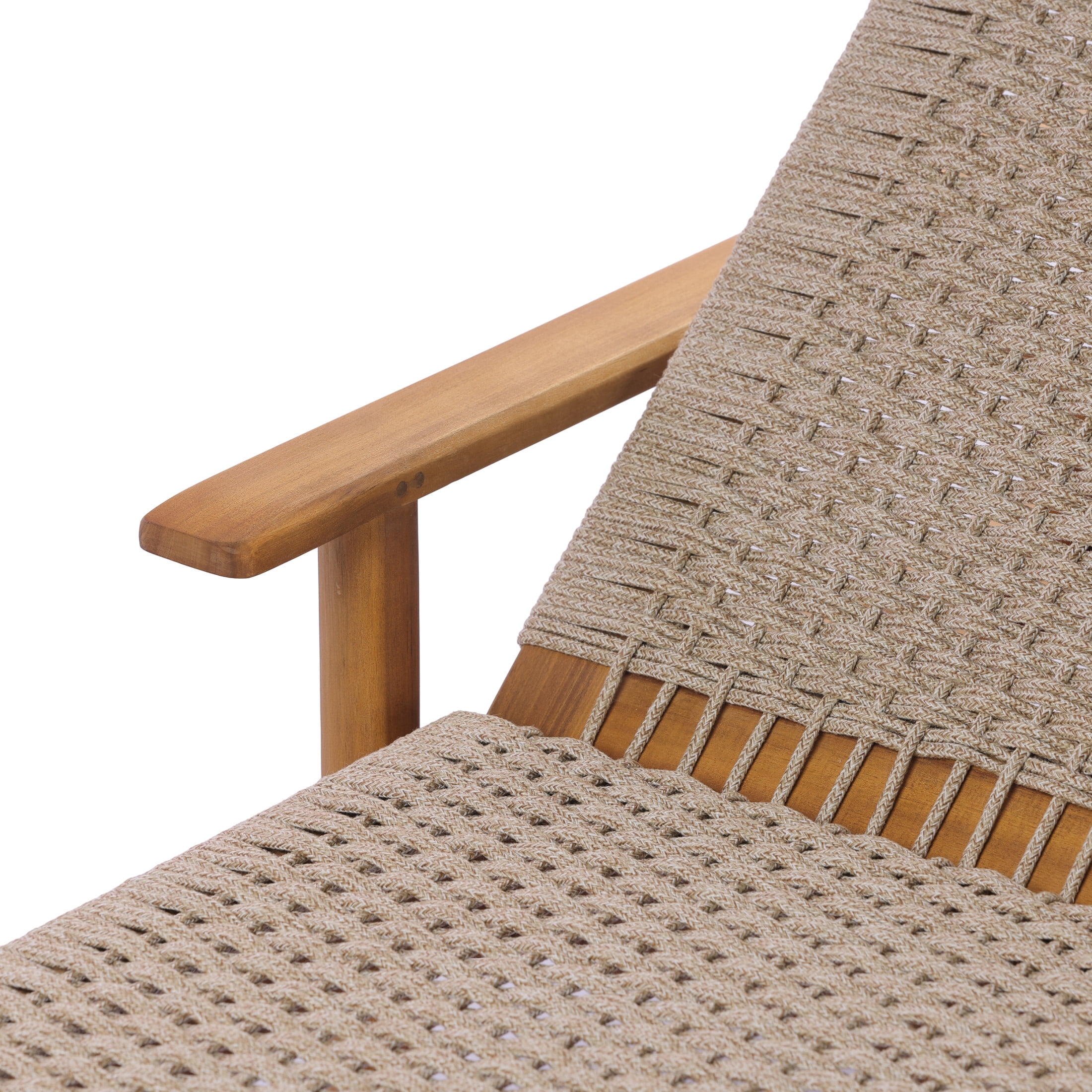 Christopher Knight Home Outdoor Acacia Wood Chaise Lounge with Beige Mix Rope, Adjustable Backrest, Teak, Set of 2