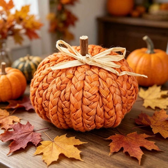Orange Plastic Simulation Pumpkin Ornament, Reusable Fall‑themed Tabletop Decor, Suitable for Thanksgiving, Halloween indoor display, mantel ornament and holiday shooting props