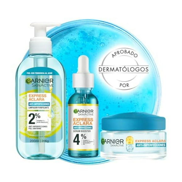 Kit Garnier Express Anti Imperfecciones para piel grasa con Ácido Salicílico + Vitamina C: Gel Limpi
