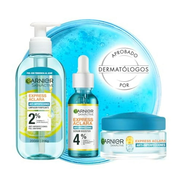 Kit Garnier Express Anti Imperfecciones para piel grasa con Ácido Salicílico + Vitamina C: Gel Limpi