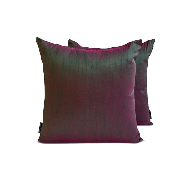 Fundas de cojín decorativas HomeCentric en verde y fucsia (paquete de 2, 50 x 50 cm), de seda lisa, para sofá, hotel, salón y dormitorio. Estilo moderno. Lujo en verde y fucsia.
