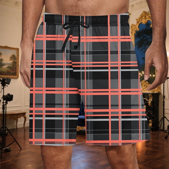 Kctiaxy Mens Sleep Shorts Elastic Waist Home Shorts Casual Fashion Plaid Printing Soft Drawstring Pajama Bottoms with Pockets