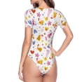 thumbnail image 4 of Haiem Cartoon Birds & Flowers Women's Crew Neck Short Sleeve Bodysuit Tops Stretchy Slim Basic-Medium, 4 of 9