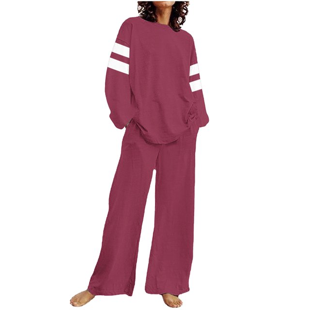 UAMVSH Ensembles Grande Taille pour Femmes 2 Pcs Chandail en Molleton Col Rond Pantalon Grand Ensemble Détente Automne Décontracté Manches Longues