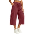 thumbnail image 2 of BUIGTTKLOP Womens Capri Pants Baggy Cargo Wide Leg Cropped Sweatpants Drawstring Casual Jogger with Pockets, 2 of 8