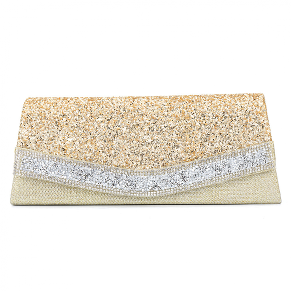 AVEKI Sparkling Silver Wristlet Purse for Women Glitter Bride Clutch Bag for Wedding, Gold
