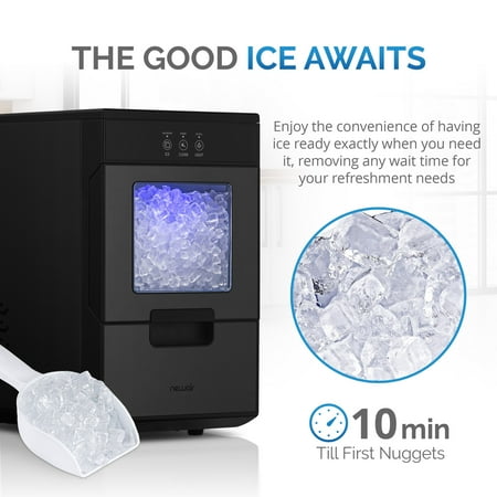 NewAir - 44lb. Nugget Countertop Ice Maker with Self-Cleaning Function - Black Stainless Steel