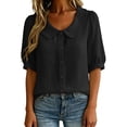 thumbnail image 2 of VBVC Women's Peter Pan Collar Top,Button Down 3/4 Puff Sleeve Shirt for Women,Ladies Lightweight Office Workwear Blouse,Black,S-2XL, 2 of 10