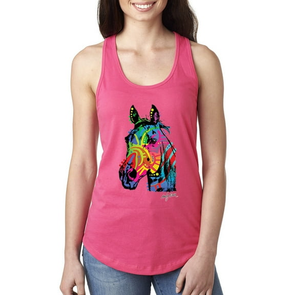 Wild Bobby, Neon Rainbow Horse Animal Lover Ladies Racerback Tank Top, Hot Pink, X-Large