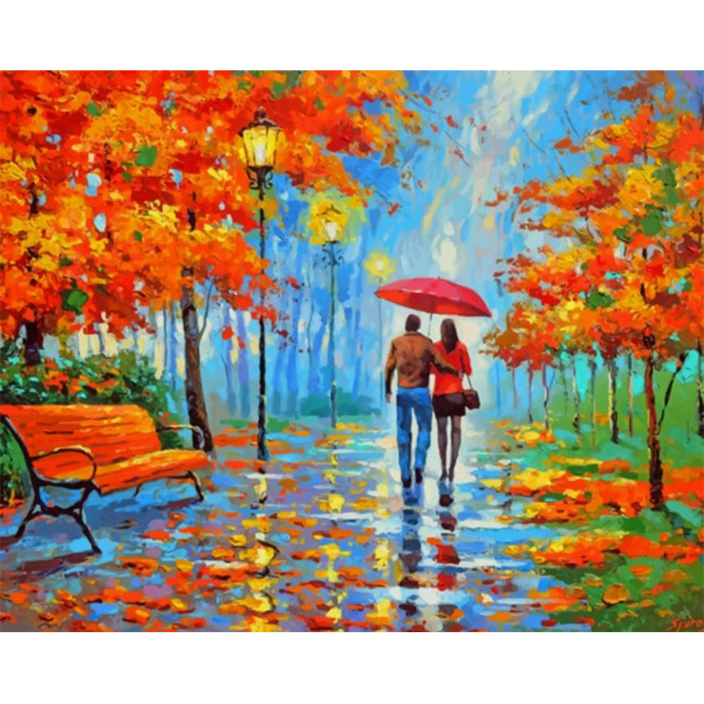 Digital Oil Painting By Numbers Kit Raining Lovers DIY Canvas Drawing Picture