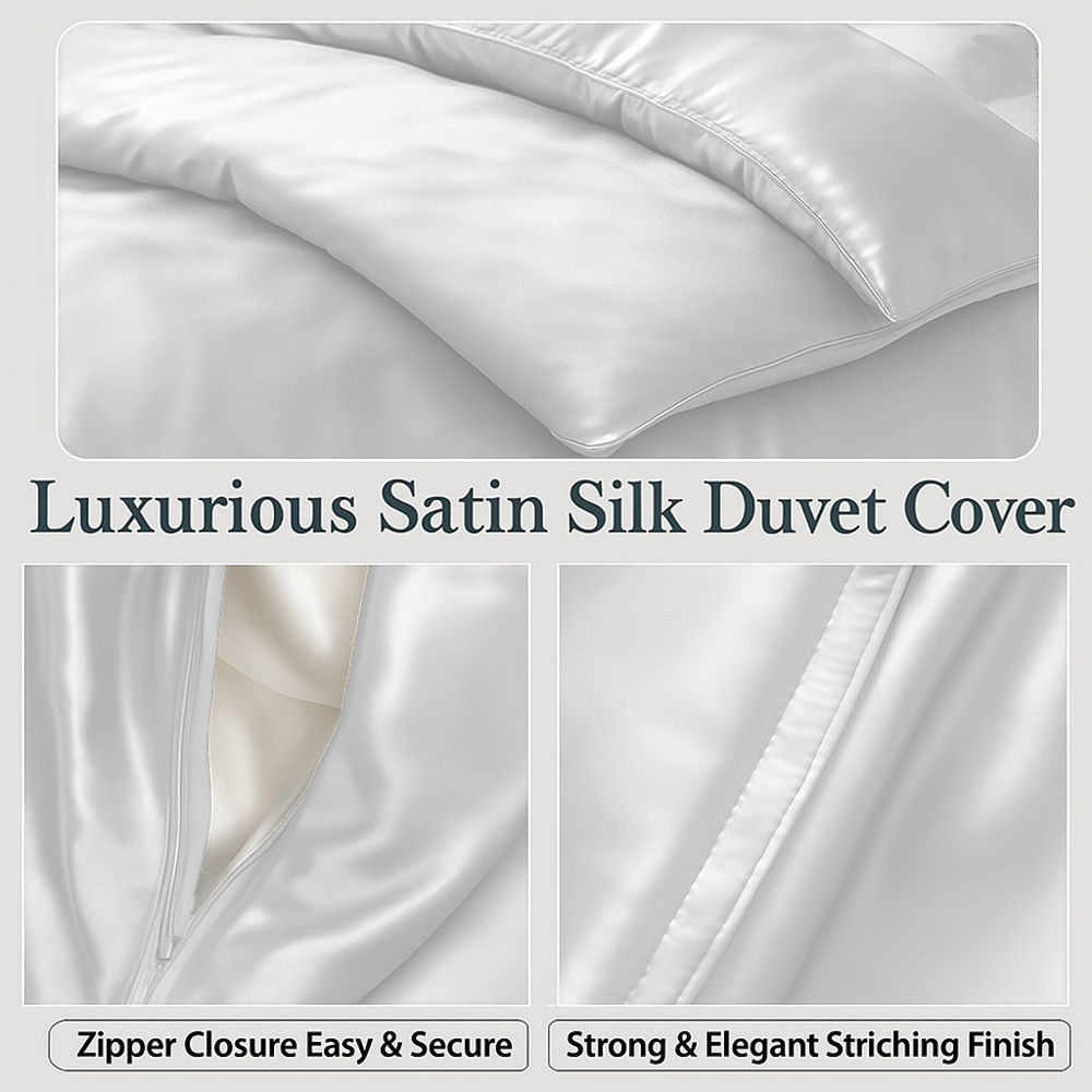 Amay Satin Silk Alaskan King Duvet Cover Set (120"×120", White) – Ultra-Luxury Feel – Ideal for Family Beds, Extra-Large Master Suites – 3-Piece Set