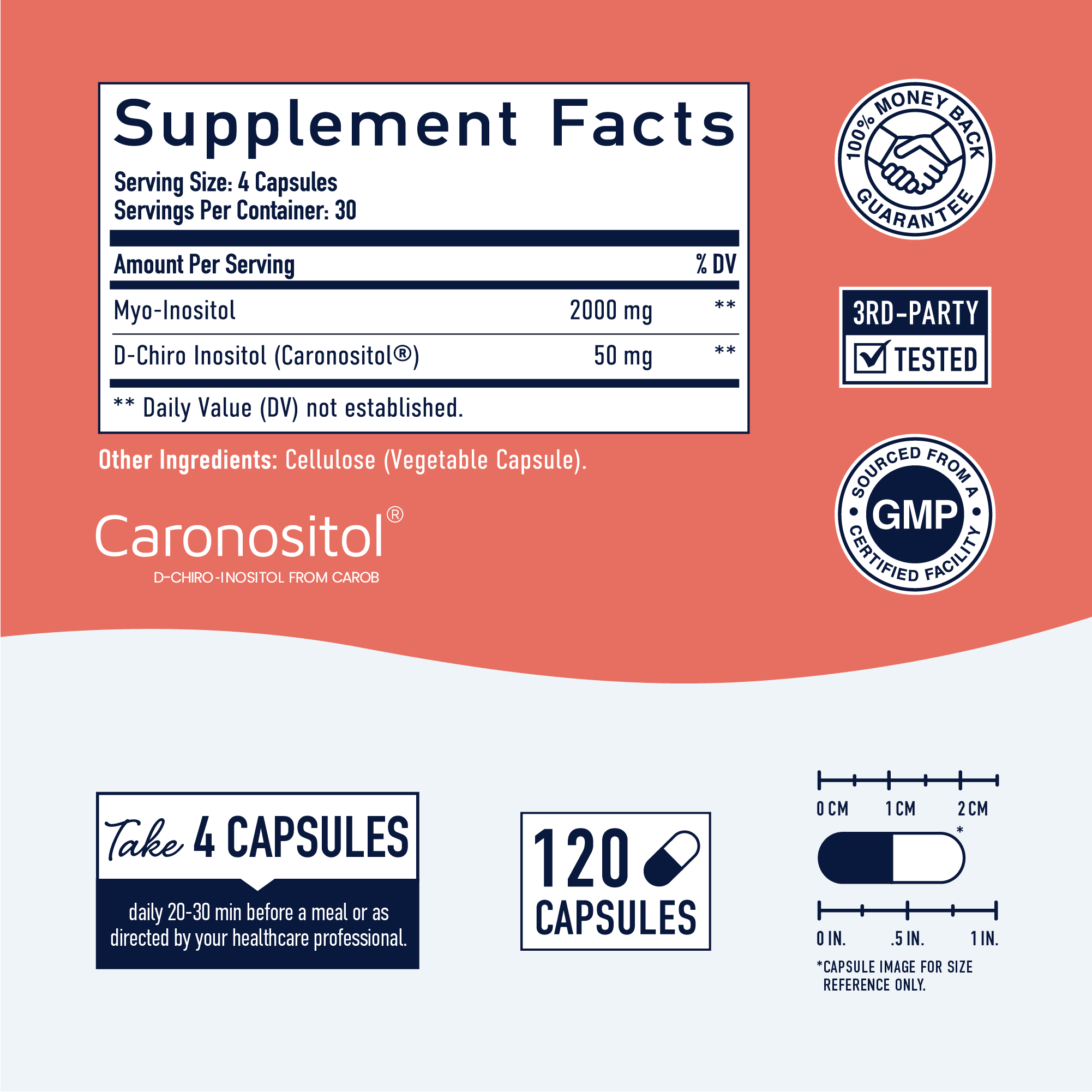 Myo-Inositol & D-Chiro Inositol for Menstrual Cycle, Fertility & Ovarian Health Support | 40:1 Ratio | 120 Ct