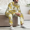 thumbnail image 7 of Logiee Cartoon Honey Pot Bee Sunflower Print Mens Long Sleeve Pajama Set,Notched Collar Pajamas for Men, Men's Sleepwear,Mens Sleepwear with Pockets & Button Down-Large, 7 of 7