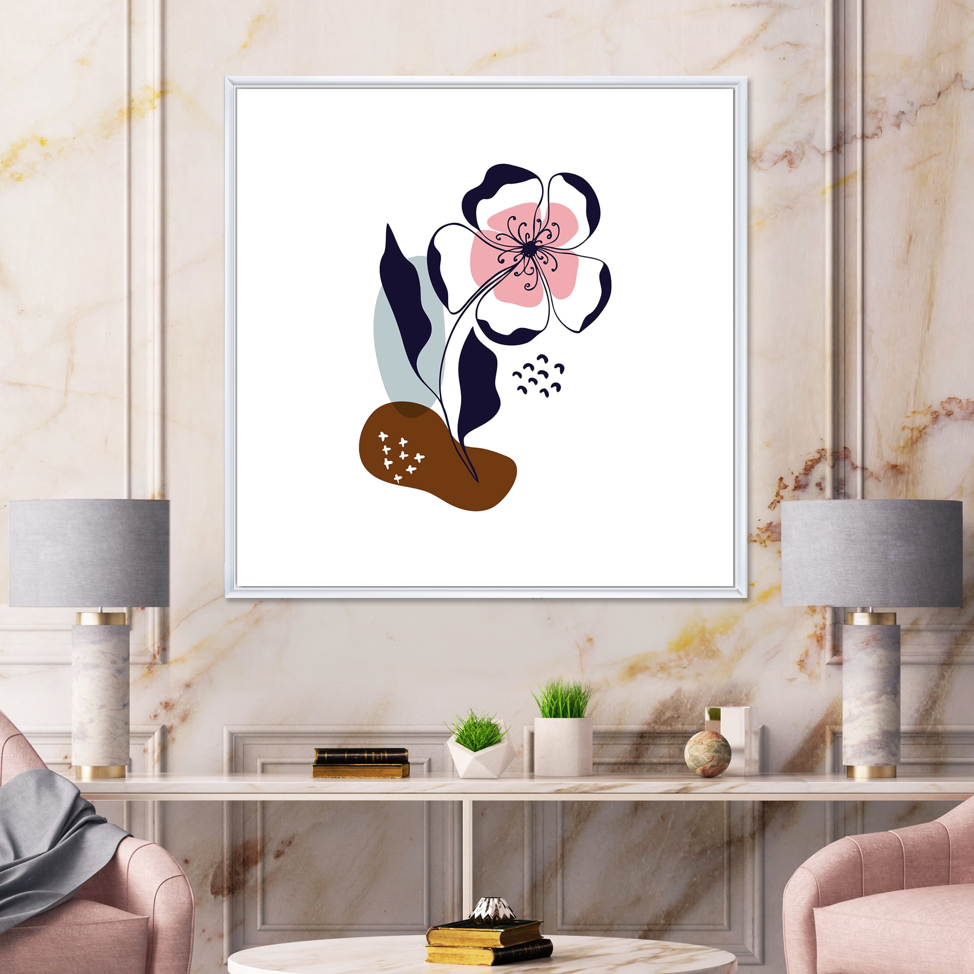 Designart 'Abstract Minimal Shapes Under Flowers IV' Modern Framed Canvas Wall Art Print