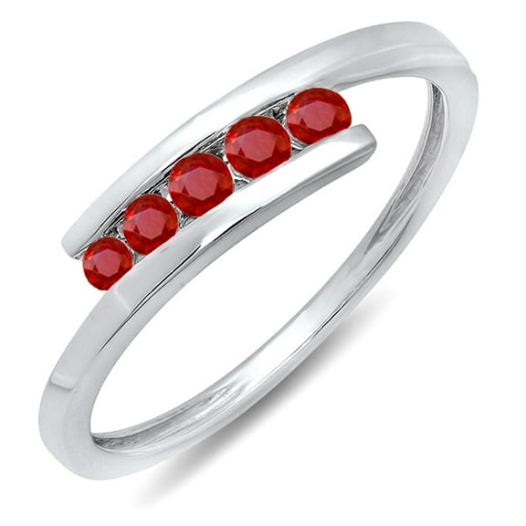 Dazzlingrock Collection 0.25 Carat (ctw) 10K Round Ruby Ladies 5 Stone Bridal Promise Ring 1/4 CT, White Gold, Size 8.5