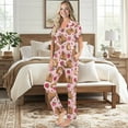 thumbnail image 2 of Yuyamidu Capybara Strawberry Womens Lounge Sets 2 Piece Outfits Short Sleeve Sleepwear Summer Soft Lounge Sets Button-Up Shirts with Pants, Pink, 2 of 7