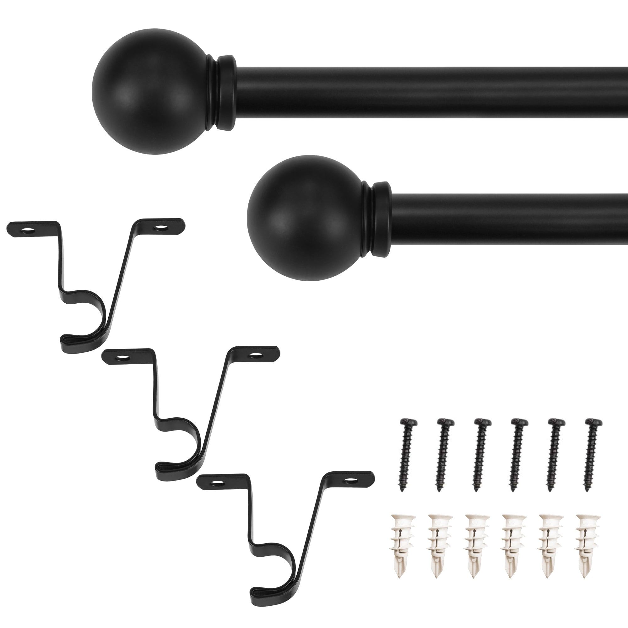 7/16" Single Curtain Rod Set with Ball Finials Matte Black