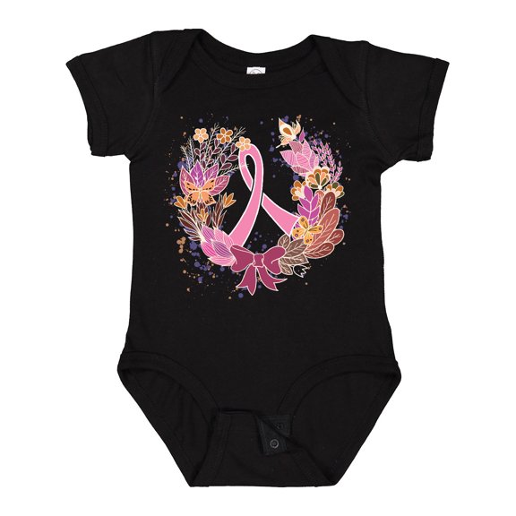 Inktastic Breast Cancer Awareness Wreath Pink Ribbon Girls Baby Bodysuit