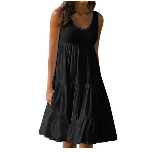 UMfun Women's Summer Dresses Fashion Holiday Summer Solid Color Sleeveless Party Beach Black Dress