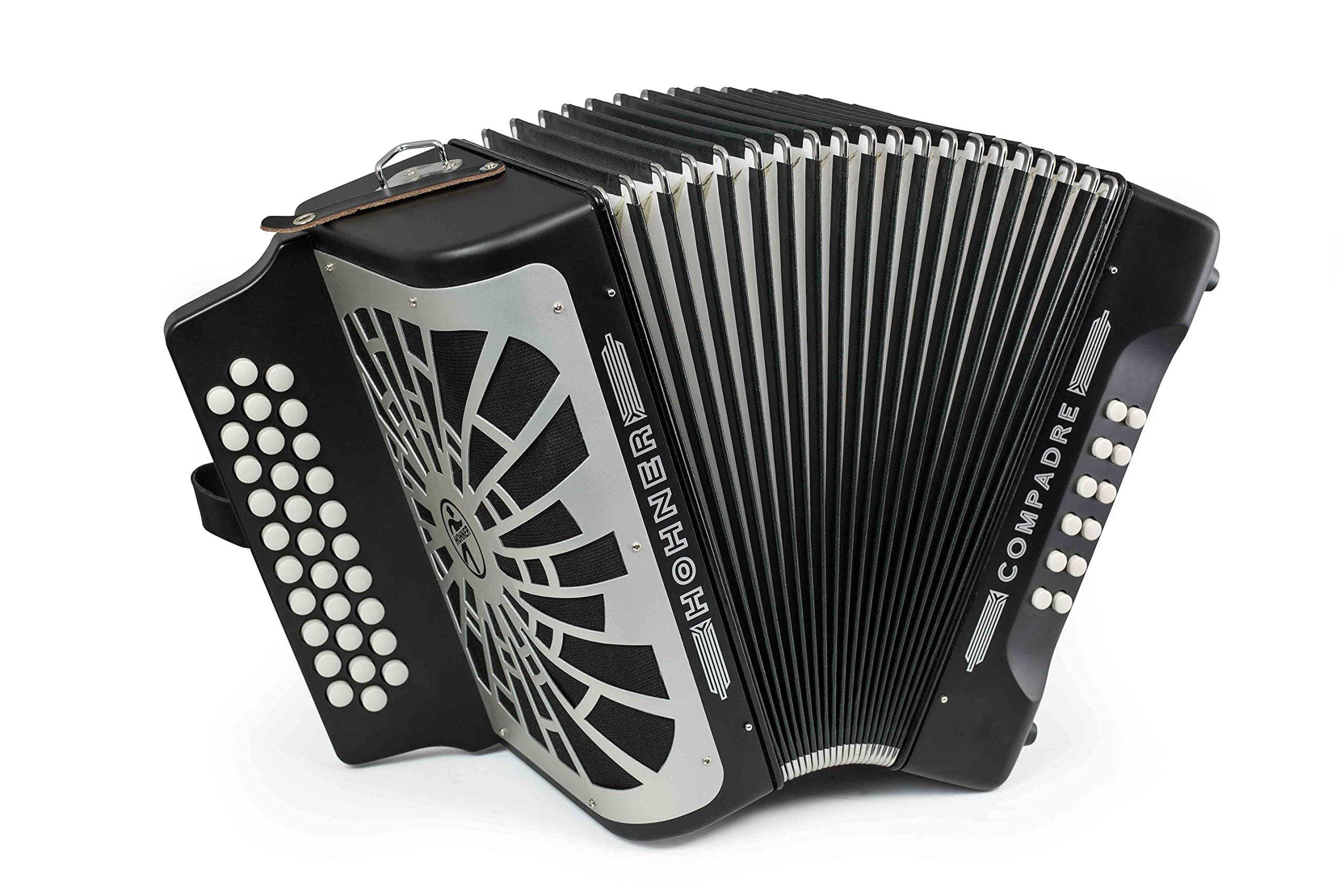 Hohner Compadre FBbEb 3-Row Diatonic Accordion Bundle with Gig Bag and Austin Bazaar Polishing Cloth - Black