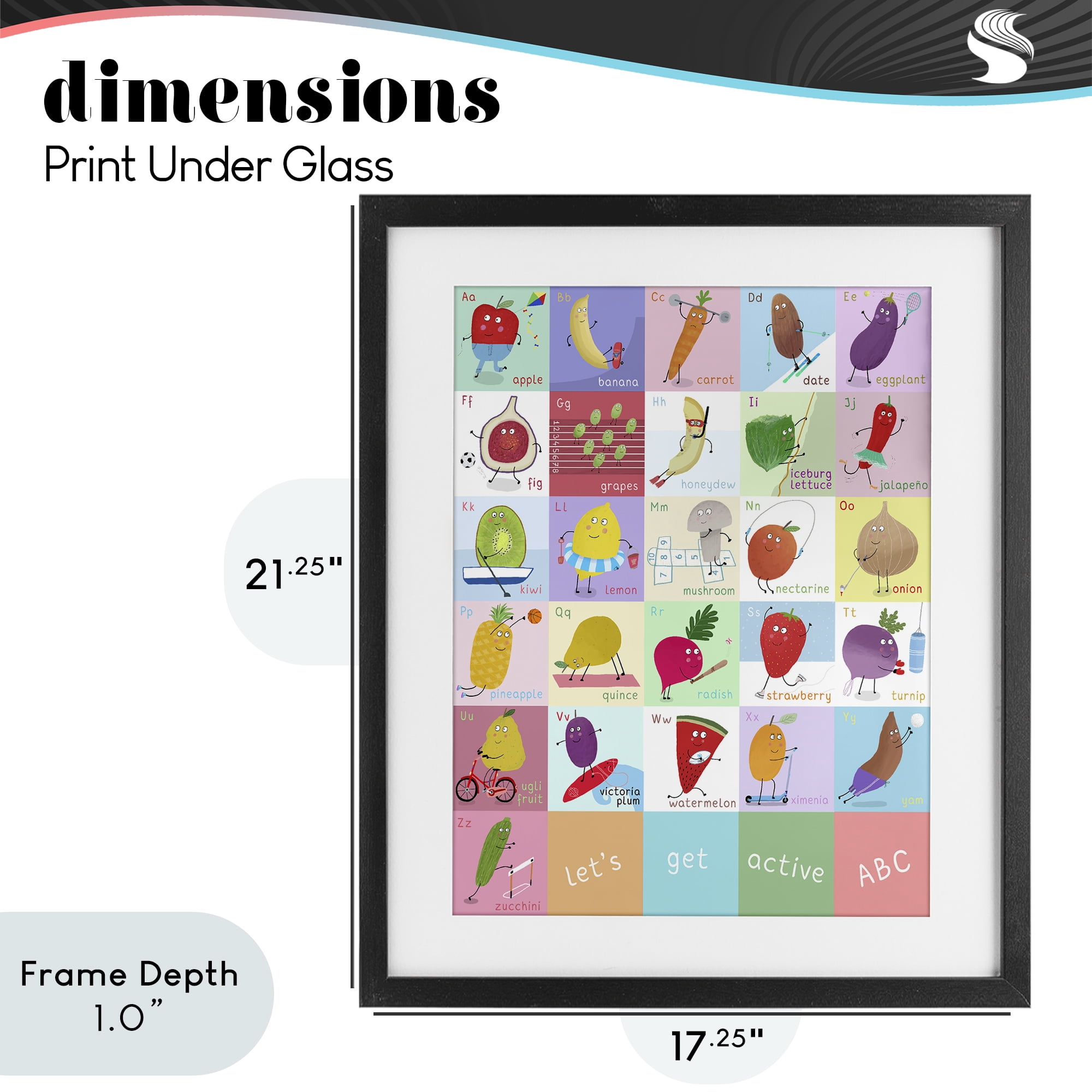 Stupell Industries Let's Get Active ABC's Black Framed Print Under Glass, design by Carla Daly
