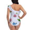 thumbnail image 5 of Salouo Sea Turtle Whale Pattern One Shoulder Ruffled One Piece Swimsuit for Women V Neck Swimwear Tummy Control Bathing Suit-X-Large, 5 of 6