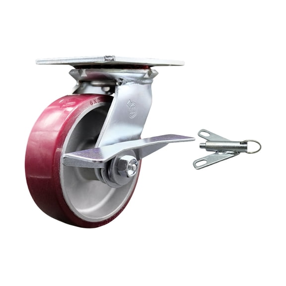 6 Inch Poly on Aluminum Caster with Ball Bearing and Brake/Swivel Lock SCC