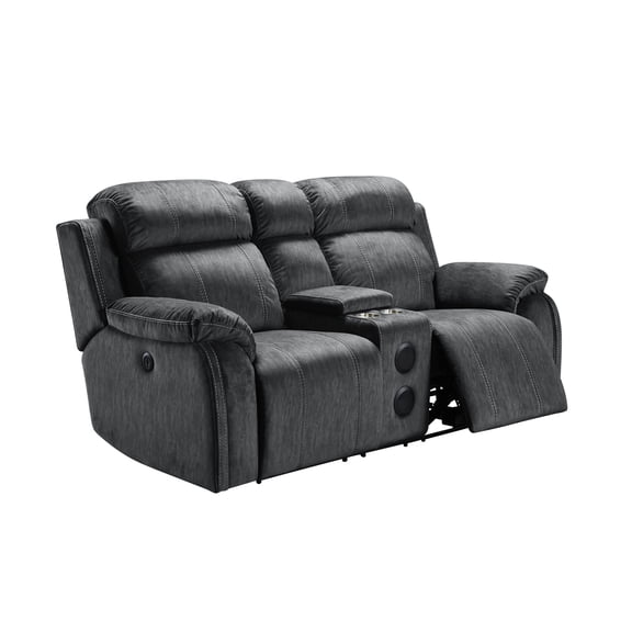 New Classic Furniture Tango Fabric Console Loveseat w/ Speaker in Shadow Gray