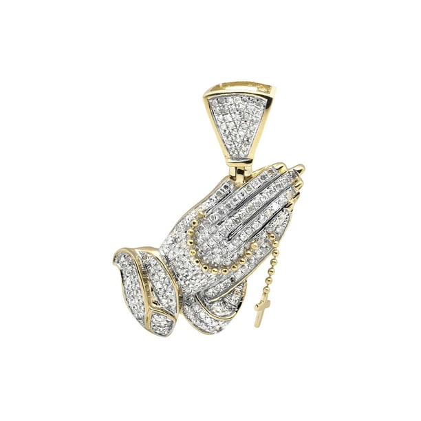 Jewelry Unlimited 10k Yellow Gold Tilted Praying Hand Rosary 1 5 Inch Diamond Pendant Charm 25ct Com - Praying Hands Diamond Pendant