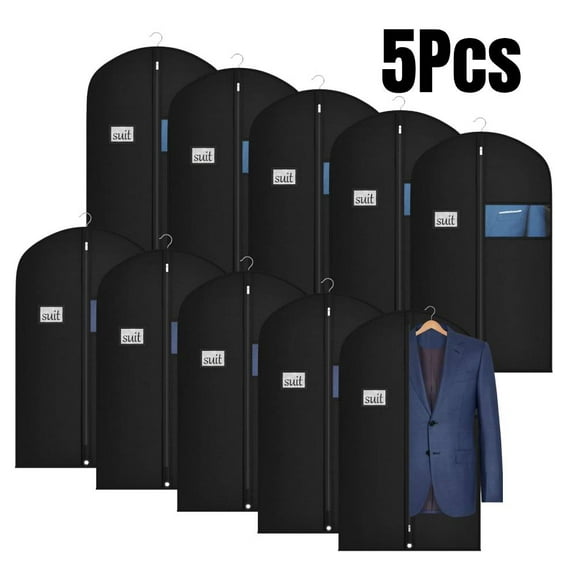 40" Suit Bag, Set of 5 Garment Bags for Hanging Clothes, Suit Bags for Closet Storage, Garment Bags for Storage Suits,T-shirts, Jackets and Coats(Black & Grey)