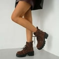 thumbnail image 5 of Bnwani Boots for Women Winter Fashion Toe Mid-Heel Thick Chunky Ankle Versatile Casual Solid Boot Brown Size 9, 5 of 7