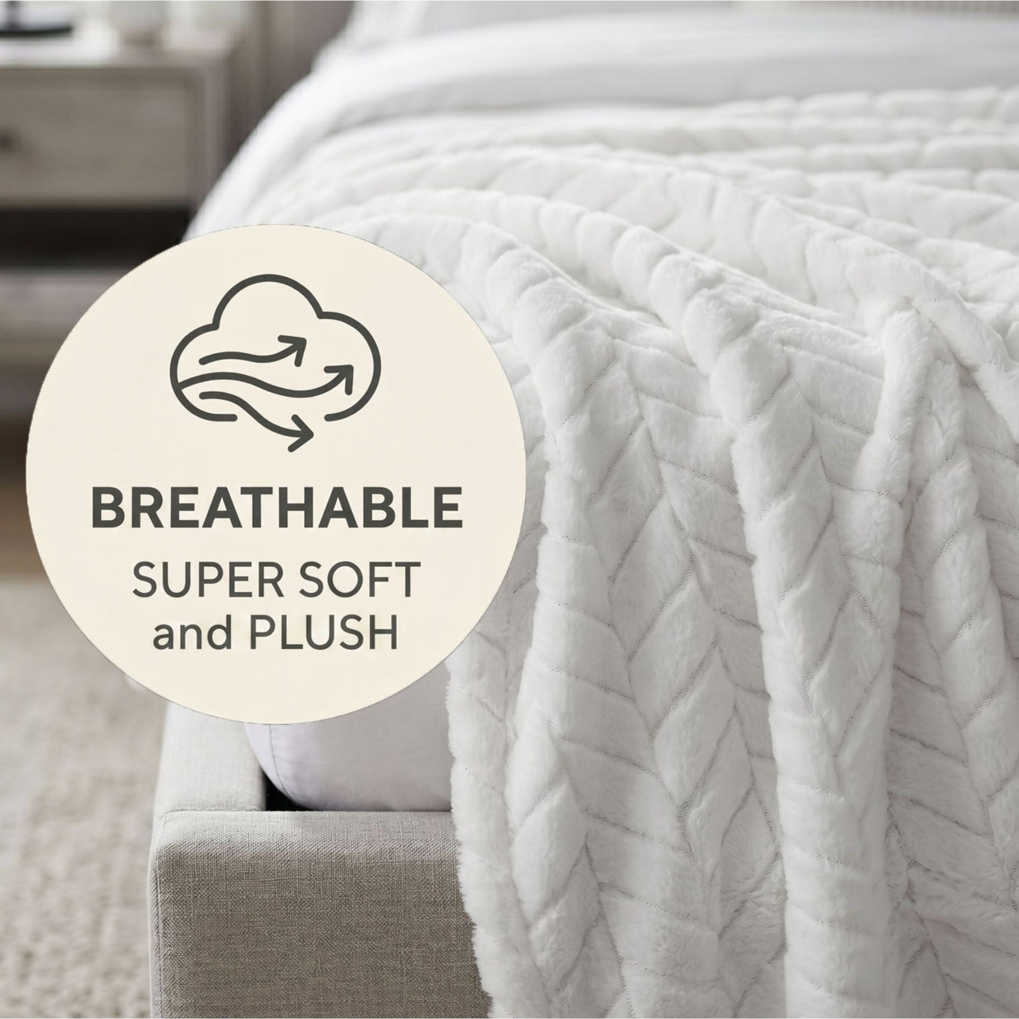 Superior Hope Herringbone Fluffy Fleece Blanket, Full Queen Size, White