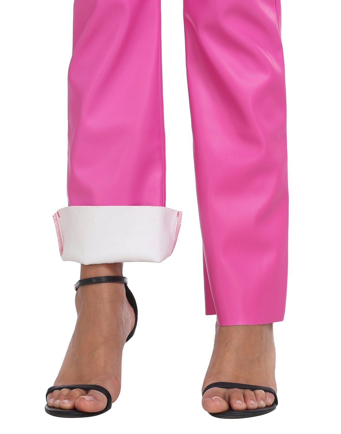 HDE Women's Faux Leather Pants High Waisted Trousers with Pockets Hot Pink - S