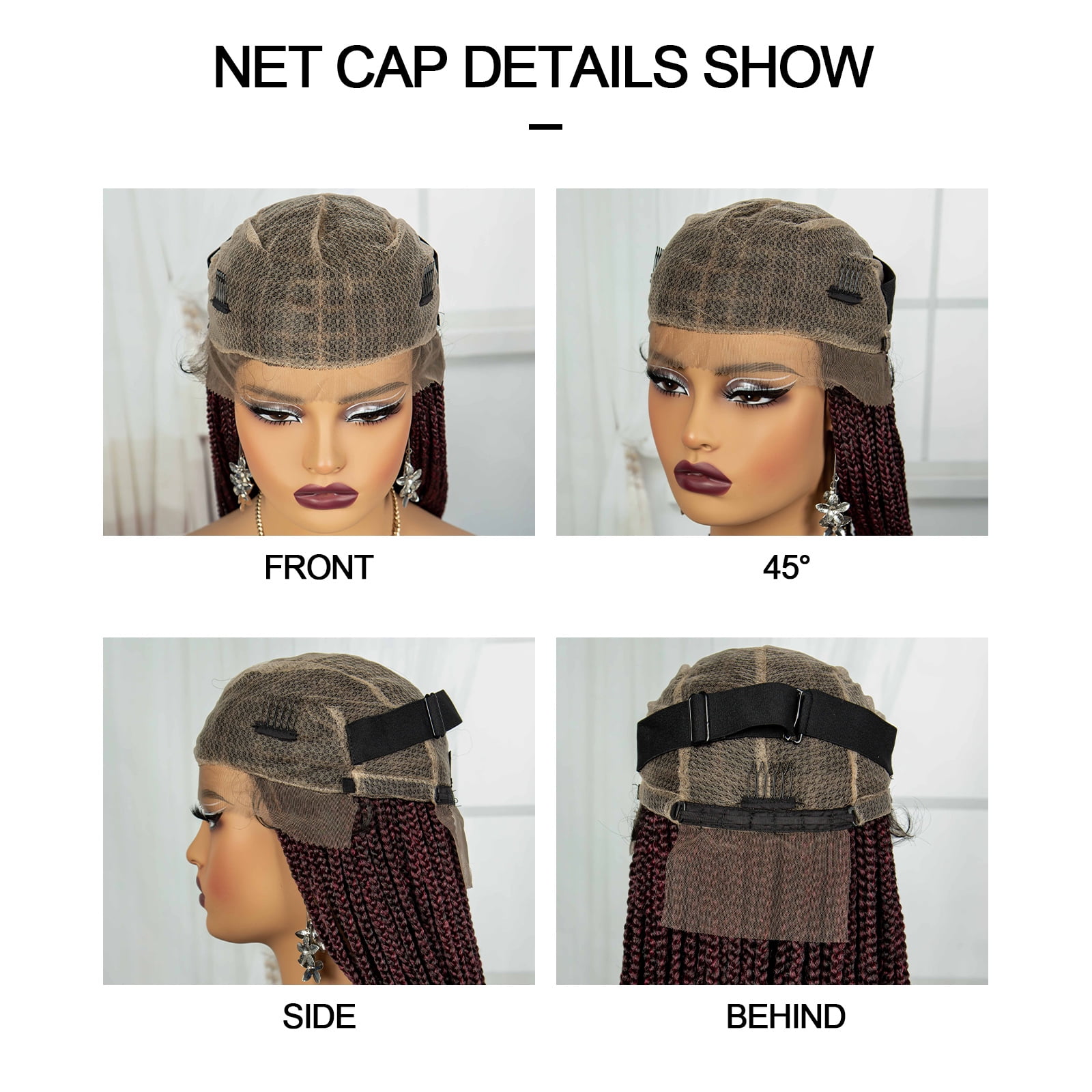 Braided Wigs for Black Women Synthetic Full Lace Front Wigs Square Knotless Box Braided Wigs Lightweight Cornrow Braid Braiding Hair Wigs (1B/BUG Color)